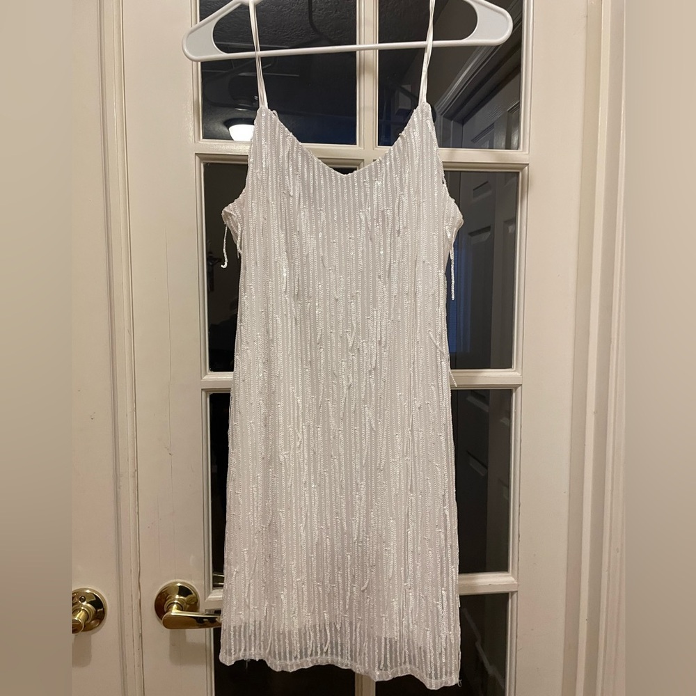 White Sequin Fringe Dress